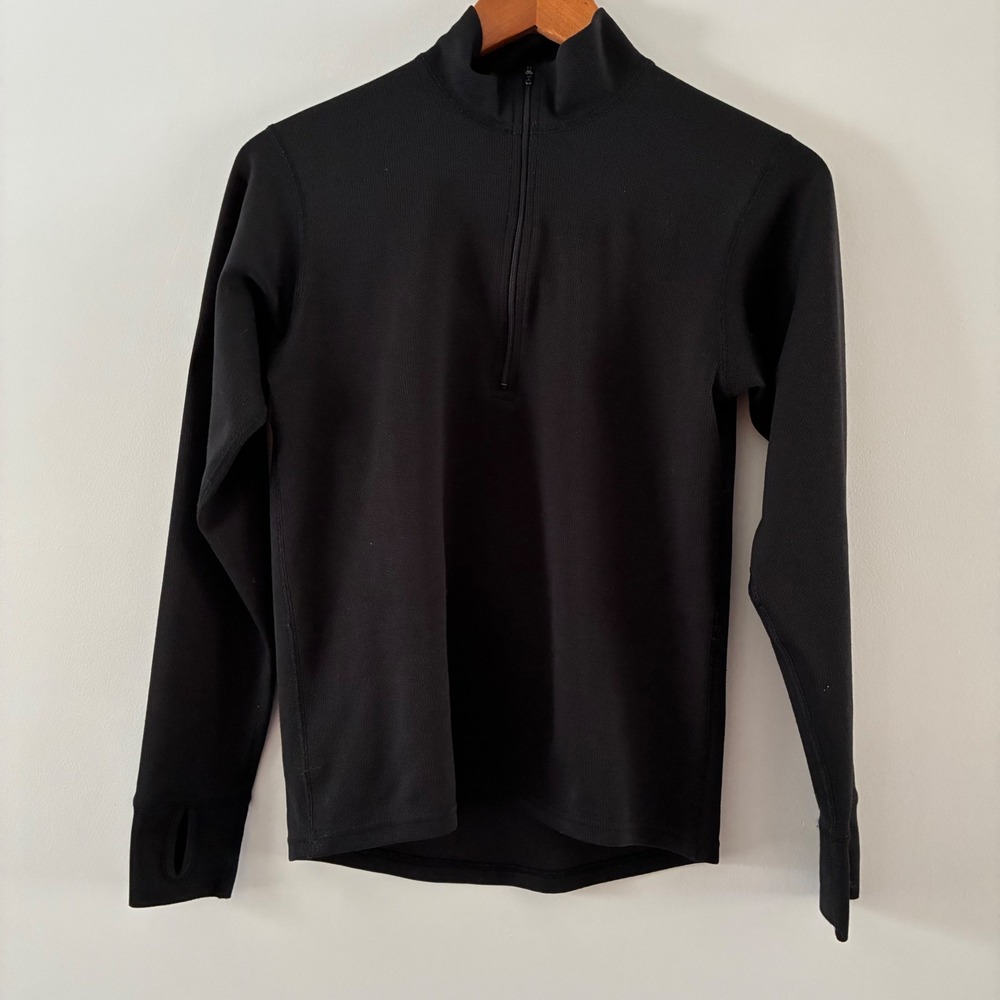 EMS Bergelene Womens Medium Black Quarter Zip Waffle Knit Base Layer Thumbholes